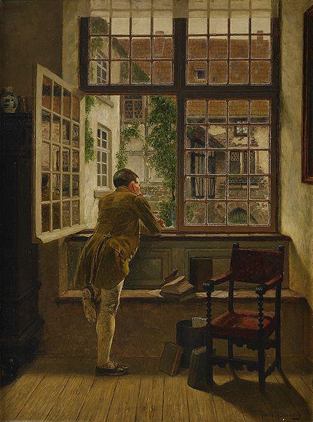 Henrik Nordenberg Interior with a boy at a window Sweden oil painting art